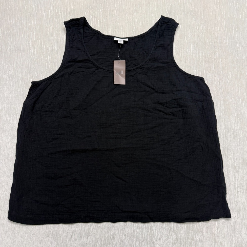 J. Jill Crinkle Tank Top Womens XL Black Cotton Pullover Beach Casual 318581